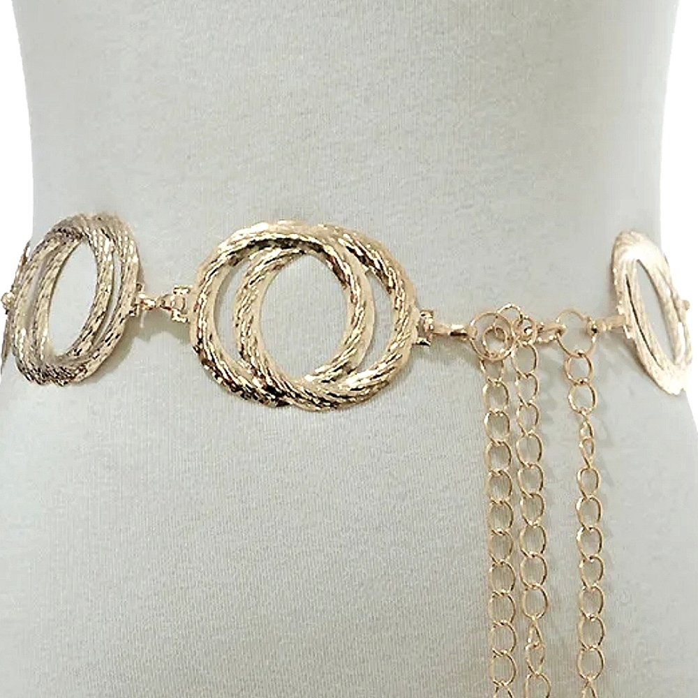 Gorgeous Gold Etched Double Circle Vintage Look Boho Fashion Chain Belt